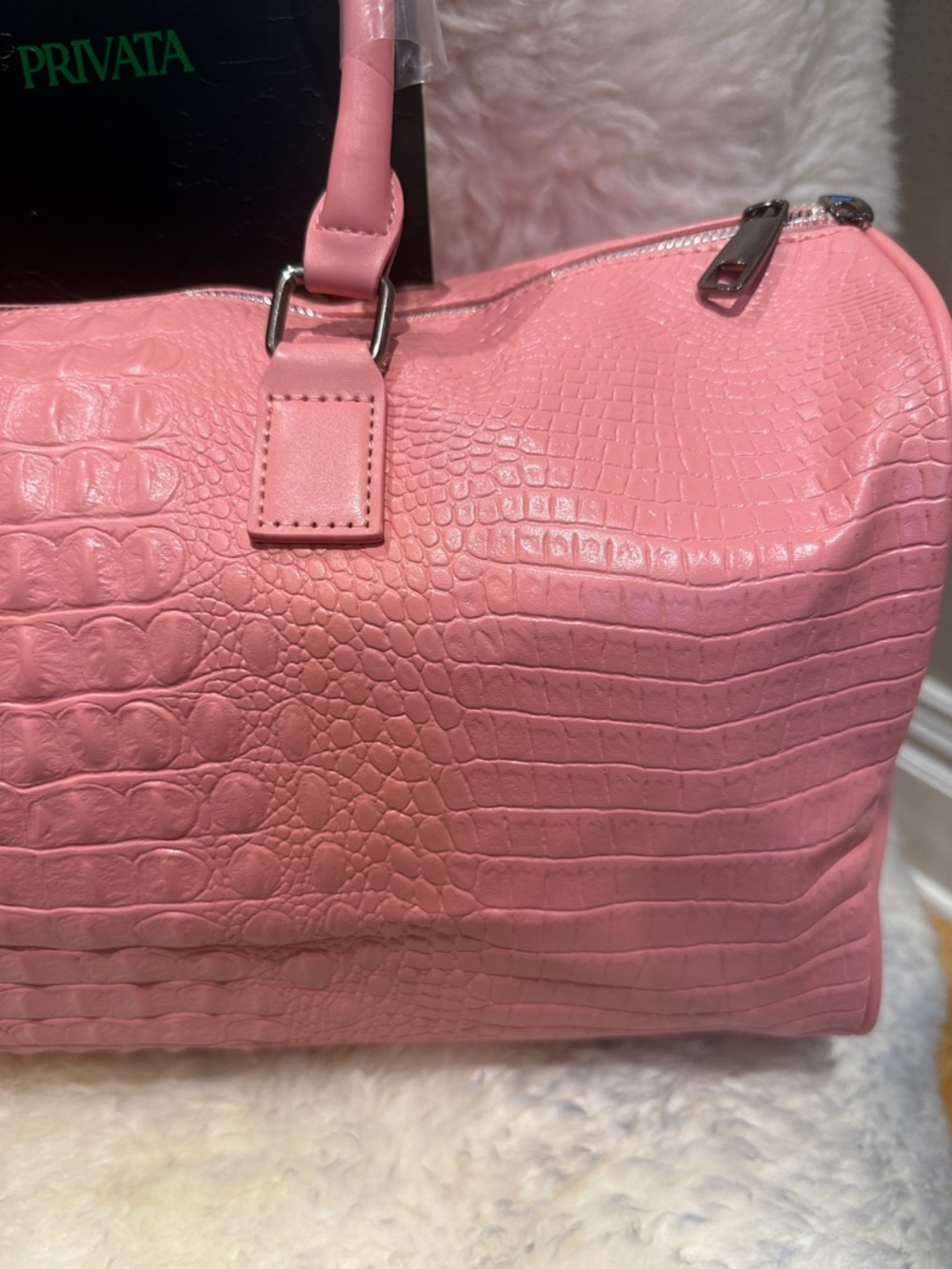 Privata Pink Croc-Embossed Duffel Bag - Picture 3 of 6